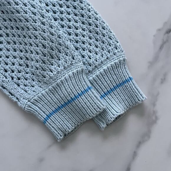 Lisa Todd open knit varsity sweater Blue Sz S Tennis Prep coastal chic pullover - Picture 9 of 9